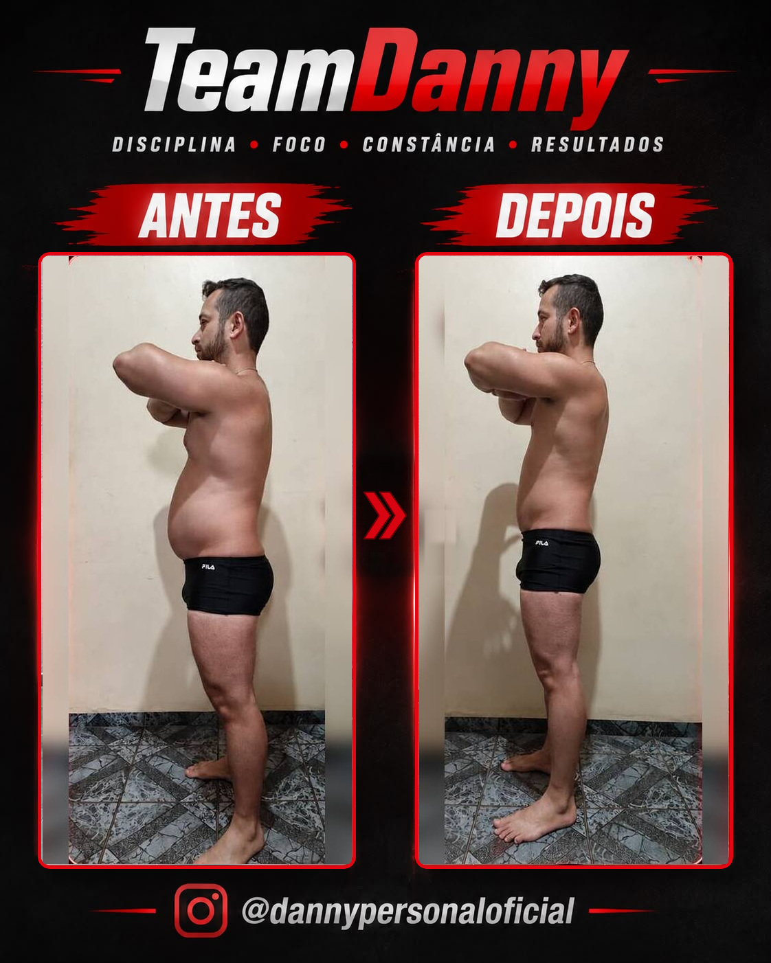 Antes e depois — resultado real TeamDanny 5